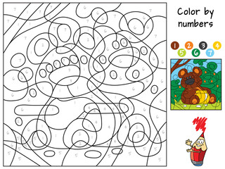 Funny bear. Color by numbers. Coloring book
