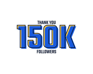 Thank You 150 K Followers Card Celebration Vector. 150000 Followers Congratulation Post Social Media Template.