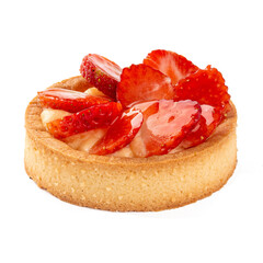 Isolated tartlet with strawberries and cream on the white background