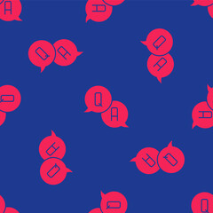 Red Speech bubbles with Question and Answer icon isolated seamless pattern on blue background. Q and A symbol. FAQ sign. Chat speech bubble and chart. Vector