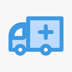 Fototapeta premium Ambulance icon vector illustration in blue style about medical, use for website mobile app presentation