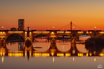 the beautiful sunset over the bridge