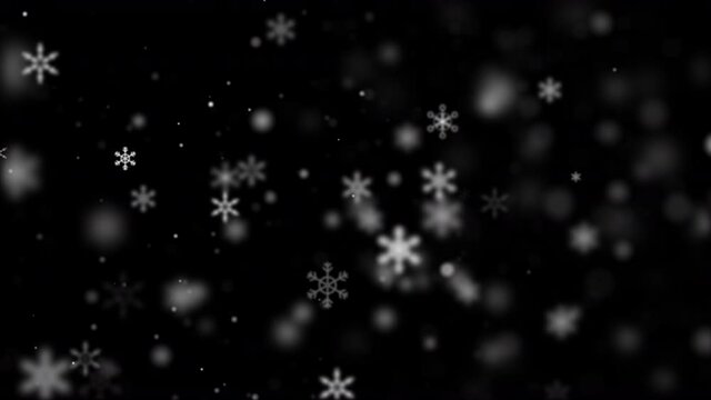 Abstract background Christmas with lighting, glittering, snowflake and particle dark and grain processed, falling snow with blur and depth of field effect