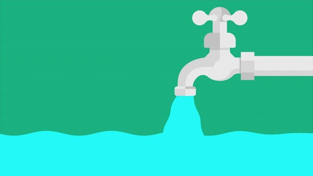 An animation of water tap flow out and running. on green background.