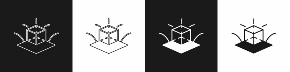 Set 3d modeling icon isolated on black and white background. Augmented reality or virtual reality. Vector