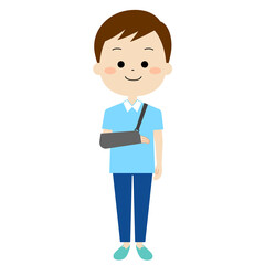 右手にアームホルダーをしている男性