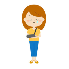 上肢に怪我をして不安そうな女性