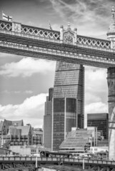 LONDON, UK - JULY 4TH, 2015: Modern city skyline with Tower Bridge.