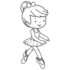 Little ballet dancer girl. Vector black and white coloring page
