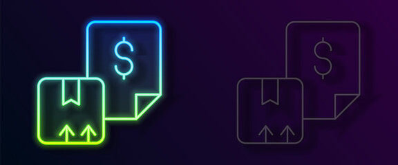 Glowing neon line Waybill icon isolated on black background. Vector