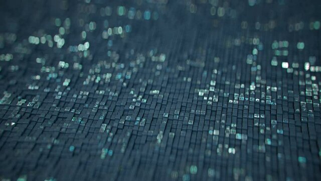 Hexadecimal big data digital code. Futuristic information technology concept. Computer generated seamless loop 3D render animation with DOF