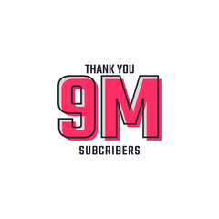 Thank You 9 M Subscribers Celebration Background Design. 9000000 Subscribers Congratulation Post Social Media Template.
