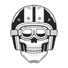 Retro skull in moto helmet. Vintage emblem.