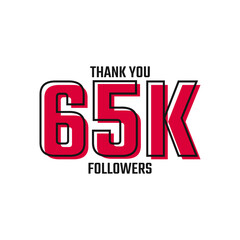 Thank You 65 K Followers Card Celebration Vector Post Social Media Template.
