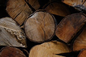 Lumber stockpile close up with vivid colours and textures 400mm