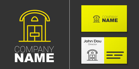 Logotype line Farm house icon isolated on grey background. Logo design template element. Vector