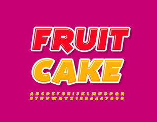 Vector colorful Sign Fruit Cake. Modern Glossy Font. Yellow Alphabet Letters and Numbers set