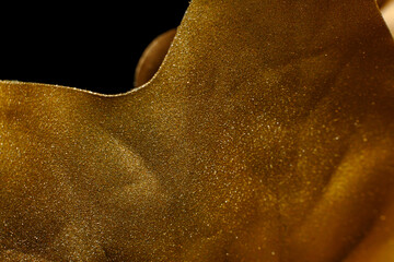 Texture of a golden leaf on a black background