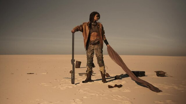 Post-apocalyptic Woman Outdoors in a Wasteland