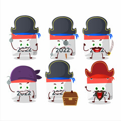 Cartoon character of 2022 calendar with various pirates emoticons
