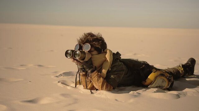 Post-apocalyptic Warrior Boy Outdoors in a Wasteland