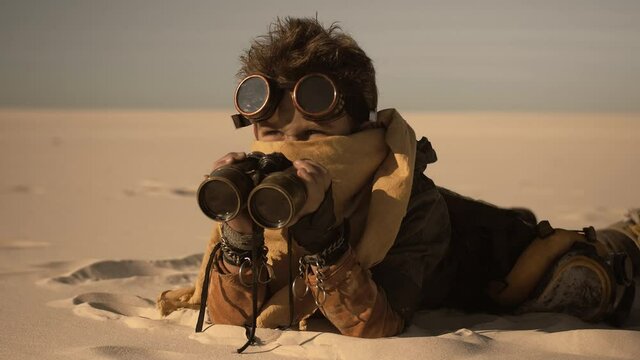 Post-apocalyptic Warrior Boy Outdoors in a Wasteland
