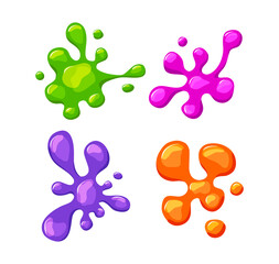 Splashes of shiny slime. Multicolored slime sparkles set. Toys for children. Vector cartoon illustration