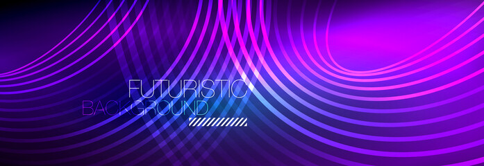 Fototapeta premium Dark abstract background with glowing neon circles. Trendy layout template for business or technology presentation, internet poster or web brochure cover, wallpaper