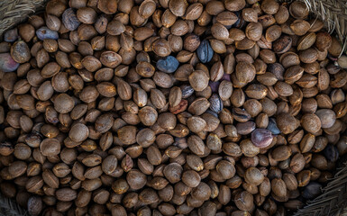 Lot of almonds in shell in a basket