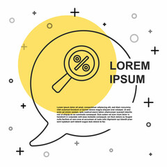 Fototapeta premium Black line Magnifying glass with percent discount icon isolated on white background. Discount offers searching. Search for discount sale sign. Random dynamic shapes. Vector