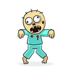 Zombie in drawing style isolated vector. Halloween ghost cartoon on white background.