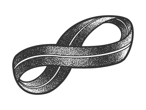 Mobius strip band or loop sketch engraving vector illustration. T-shirt apparel print design. Scratch board imitation. Black and white hand drawn image.
