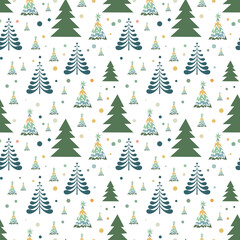 Sketch Christmas Tree Seamless Pattern, New Year Background