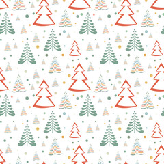 Sketch Christmas Tree Seamless Pattern, New Year Background