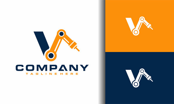 letter V robot arm logo