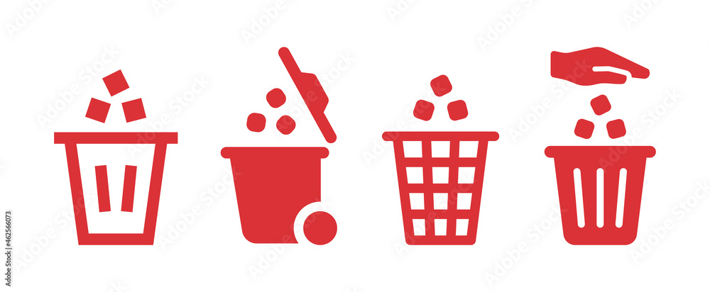 Poster throwing trash icon set. garbage bin icon vector illustration.