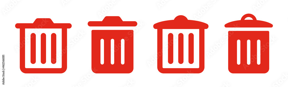 Poster trash can and delete icon graphic in red color.