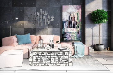 Elegant Sitting Group Inside a Panthouse Apartment (conception) - 3D Visualization
