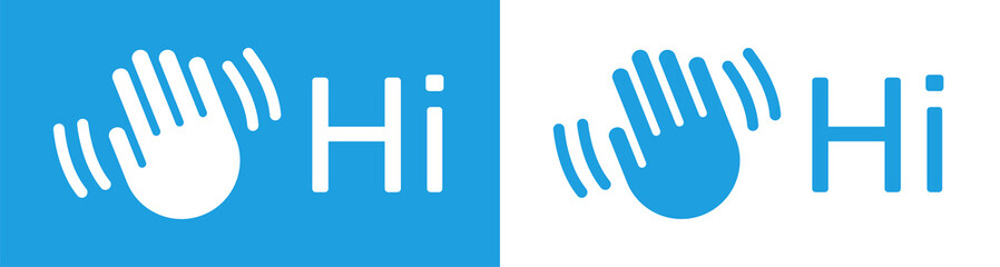 Hi text. Waving hands icon isolated on white background. Greeting symbol