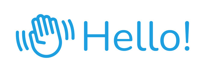 Hello text with waving hand icon vector illustration.