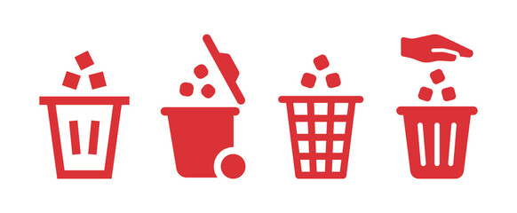 Throwing trash icon set. Garbage bin icon vector illustration.