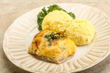 Roasted pangasius fillet with mashed potato