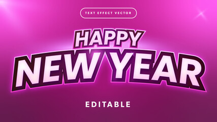 Fototapeta premium happy new year text effect vector illustration with cool lens flare and soft pink background