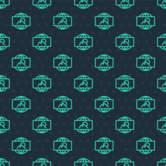 Green line Wide angle picture icon isolated seamless pattern on blue background. Panorama view. Vector
