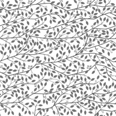 Seamless pattern with abstract branches with leaves and berries. Vector illustration