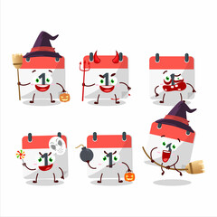 Halloween expression emoticons with cartoon character of 1st calendar