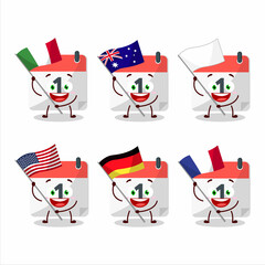 1st Calendar cartoon character bring the flags of various countries