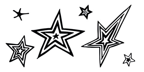 Vector hand drawn set of stars. Cute doodle star illustration isolated on white background. For print, web, design, decor, logo.