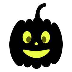 Pumpkin. Silhouette. Smiling facial expression. Vector illustration. Isolated white background. Halloween symbol. Nice grimace. Jack-lantern. Glows from the inside. Idea for web design. All Saints Day