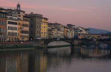 The embankment of the Arno River on a winter evening